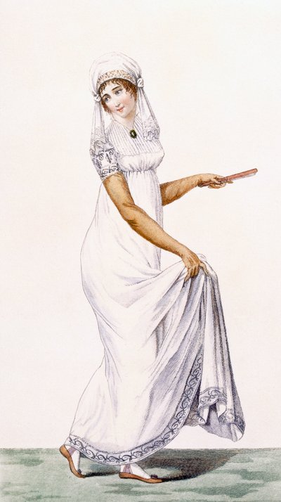 Ladies Simple White Evening Gown, Illustration from 